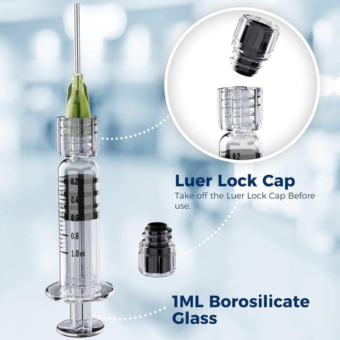 10 Pack Borosilicate Glass Luer Lock Syringe 1ml Capacity Reusable Glass Syringes - Use for Arts and Crafts, Thick Liquids, Oils, Vet, Glue, Lab, Ink with GA Blunt Tip Pet Safe Needles