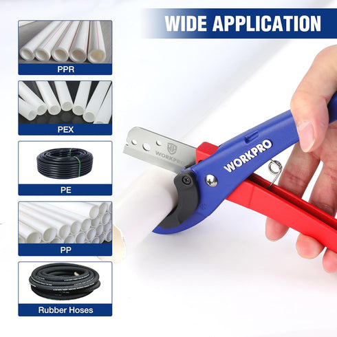 WORKPRO PEX Cutter with Sharp Blades, Tubing Cutter for PPR, PE, PP, Rubber Hoses, 1/8"-1-5/8" Cutting Capacity