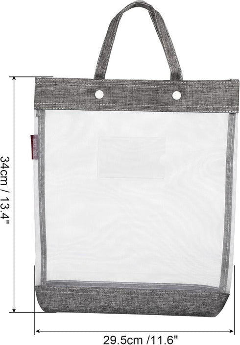 PATIKIL Nylon Document Bag with Handle, Mesh Transparent Handbag for Office Business, Gray