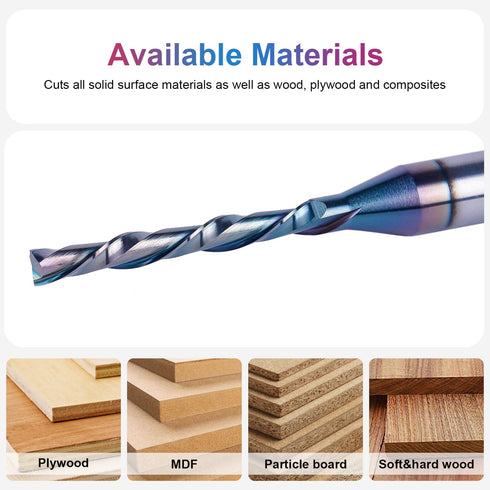 1/8 Inch 1/4 Inch 3 Inch SpeTool Spiral Downcut Router Bit Shank Extra Long with Extra Long Life Coating CNC Carbide