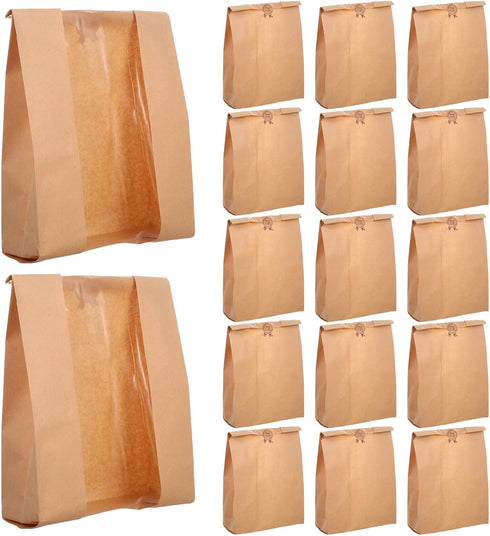 LIFKOME Kraft Paper Bread Bags with Window 35219cm, Reusable Bakery Packaging Pouches for