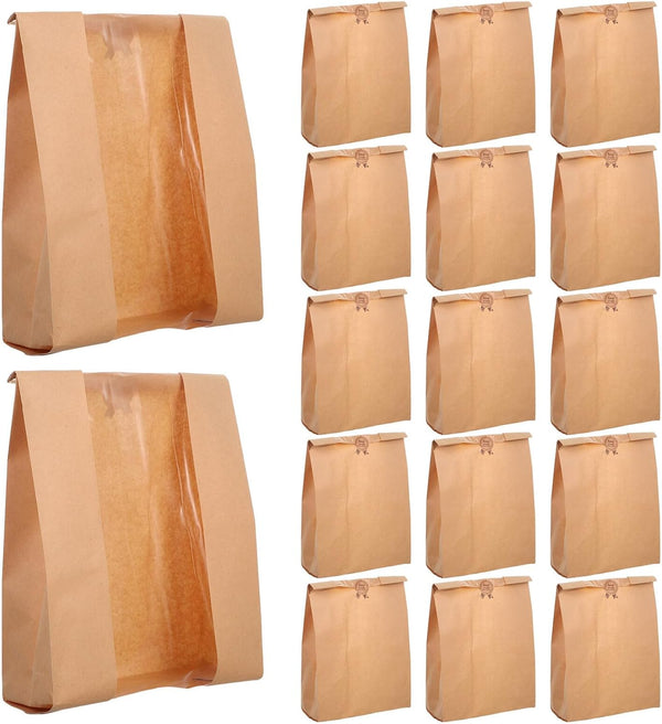 LIFKOME Kraft Paper Bread Bags with Window 35219cm, Reusable Bakery Packaging Pouches for