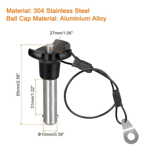 uxcell Ball Locking Pins with Button Handle, 304 Stainless Steel Triangular Cap Push-Button Quick Release Pin with 24.5cm Rope (10mm-31mm)