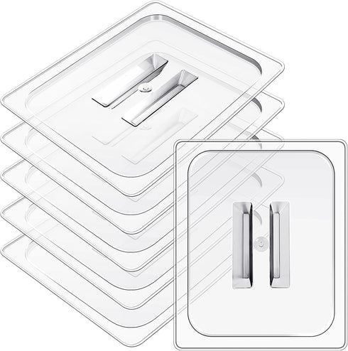 6-Pack 1/2 Size Polycarbonate Food Pan Lids with Handle, 12.8x10.4'' Clear Steam