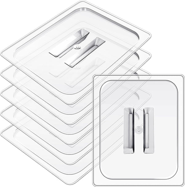 6-Pack 1/2 Size Polycarbonate Food Pan Lids with Handle, 12.8x10.4'' Clear Steam