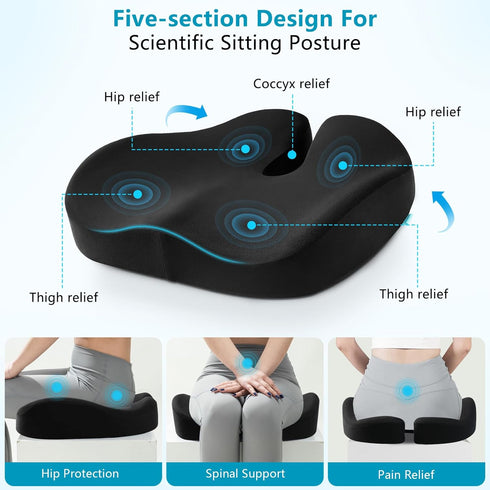 Comphekept Seat Cushions for Office Chairs & Hip Pain Relief, Extra-Dense Coccyx Cushion with Sciatica Support