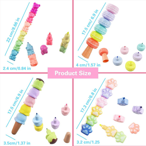 Dotbengc 4 Pack 20 Cute Mini Highlighter Pens, Pcs Stackable Marker Pens, Small Midliners Stationary Markers Pastel