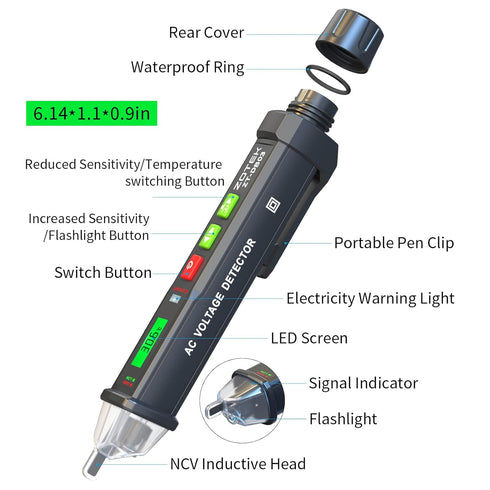 Voltage Tester Pen with Ambient Temperature Display, Non Contact Voltage Tester, Electric Tester with Flashlight