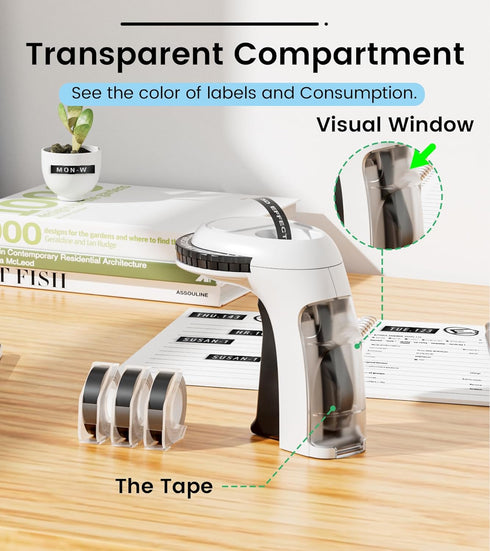 Vintage Embossing Label Maker, Portable 3D Embosser with 3 Rolls for Home Office Kids DIY Crafting, Black
