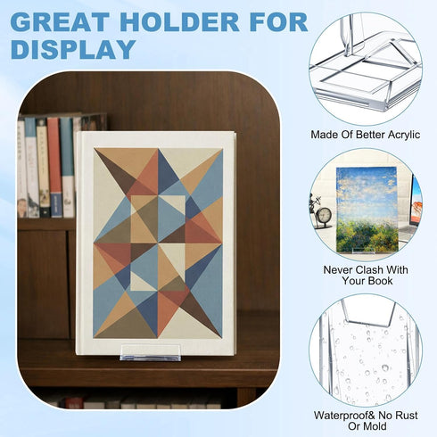 Hushee 5 Pack Album Acrylic Book Stand for Display Adjustable Clear Book Display Holder Easel Rack Stand for Home