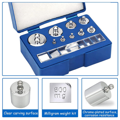 17 Pcs Calibration Weights Set, 10mg-100g Stainless Steel Calibration Weight Kit for Balance Verification