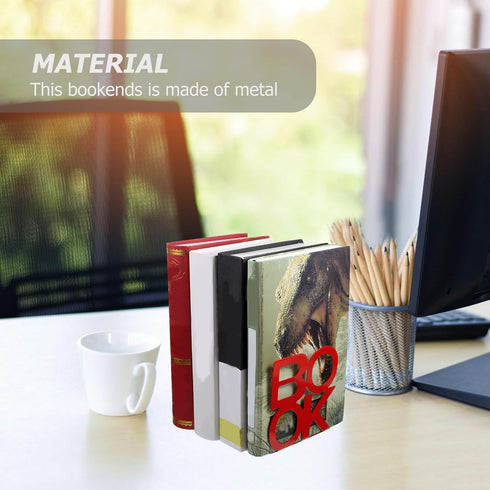HEMOTON Metal Bookends Pair Crimson Book Organizer Stands Sturdy Metal Book Holders for Desk Reading and Notebook