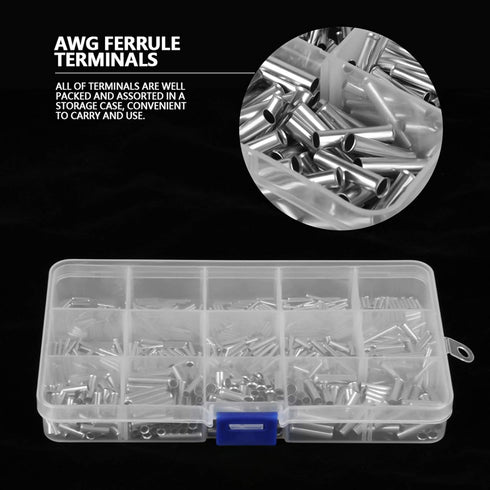 700Pcs 14 Values Non-Insulated Ferrule Copper Terminals Assortment Kit for Wire Cable with Storage Box