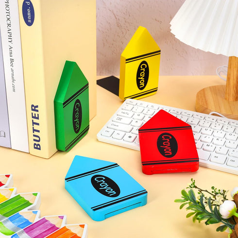 4Pcs FYSUIMU Back to School Wood Bookends Non Skid Book Stoppers Colorful Crayon Shape Wooden Book Stands for Heavy