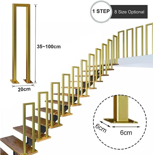 Generic 1.3ft-3.2ft 40cm) Stair Handrail - U-Shaped Iron Stairway Guardrails, Gold, Non-Slip Hand Rails, for Elderly