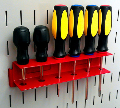 Wall Control Screwdriver Holder Bracket - Slotted Metal Pegboard Accessory - Red Tool Board