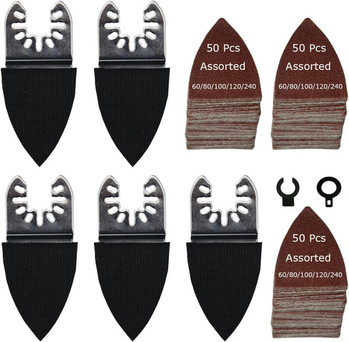 155 Pcs Finger Oscillating Multi Tool Sanding Pads Accessories Kit, 150 Pcs Sanding Paper and 5 Pads