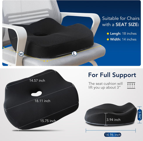 Seat Cushion for Desk Chair Cushion for Hip Tailbone Pain Relief Memory Foam Seat Cushion for Car, Driver, Office Desk Chair Cushion for Gaming Ergonomic Patented Office Chair Cushion Pad Donut Pillow by WANTELL