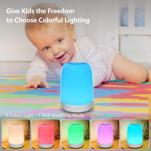 Dimmable 5 Nursery Light for Kids, Baby Night Light with Warm & Color Changing Lights, USB Rechargeable Lamp
