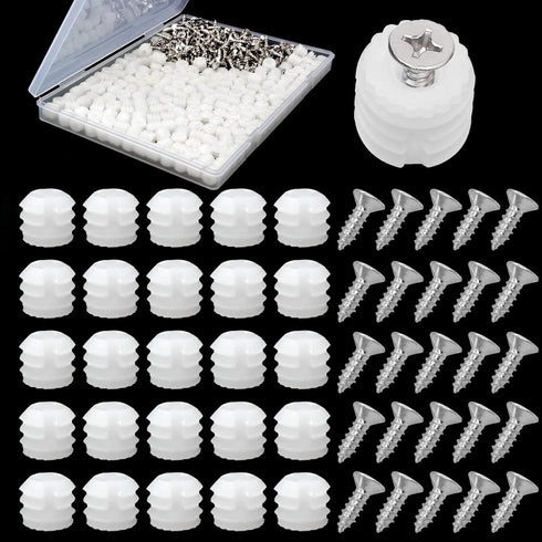 MingQiEven 200 Pack Plastic Hinge Dowel Inserts with Screws, White Dowels Door Hinge