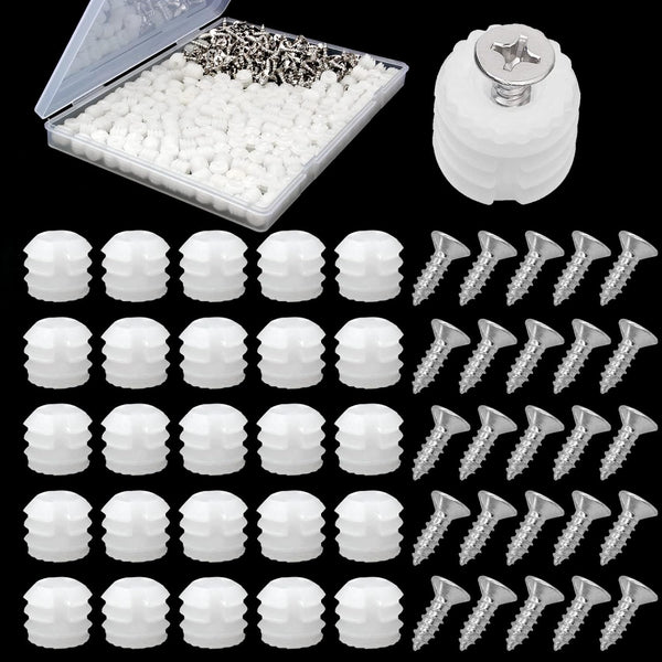 MingQiEven 200 Pack Plastic Hinge Dowel Inserts with Screws, White Dowels Door Hinge