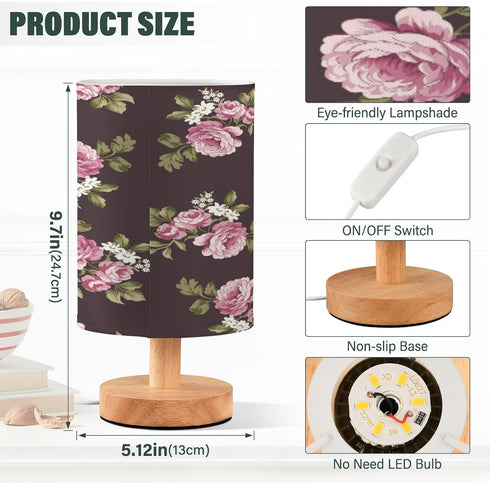 ALAZA Pink Rose Floral on Black Background Table Lamp for Bedroom USB Port Bedside Lamp Small Nightstand Desk Lamp