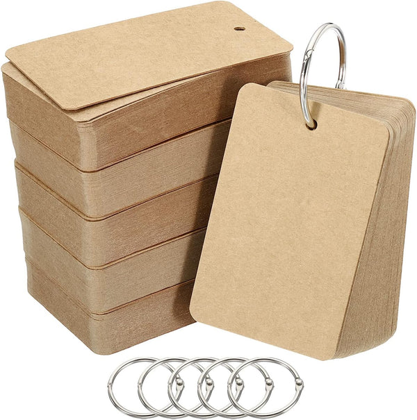 PATIKIL Blank Index Cards with Ring, 300Pcs Blank Flash Card, 3.5" x 2" Note Card for Memory Learning, Office Supplies