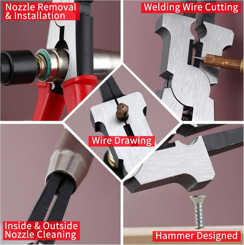 SPEEDWOX Mig Welding Pliers 6 In 1 Multi-Function Welding Pliers Nozzle Cleaner Slag Hammer 8" Professional Welding Welding Tools For Scraping Spatter Gripping Drawing Wire Nozzle Tip Removal Install