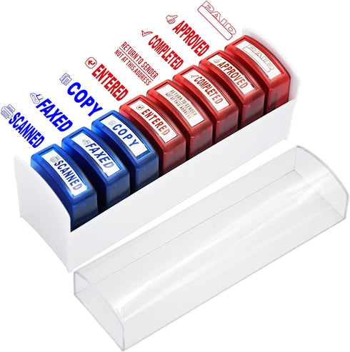 Self Inking Office Stamp Set - 8 PCS Rubber Business Stamps for Approved Paid Completed Copy