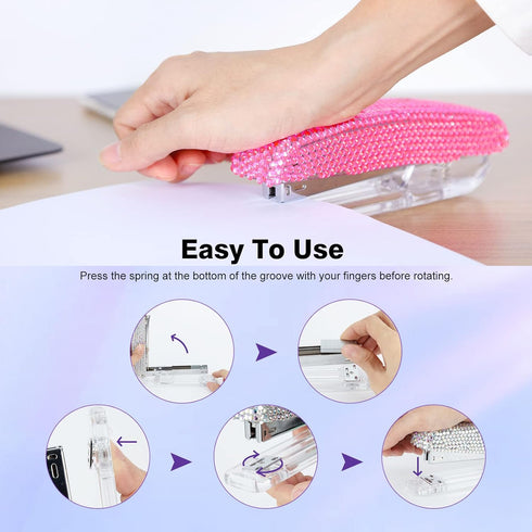 Pasted Diamond Crystal Handmade Bling Stapler for Office, School, or Home (Pink)