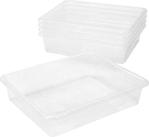 Storex Flat Storage Tray – Clear Organizer Bin for Classroom, Office, Home, 5-Pack (62531A05C), 10 x 13 x 3 Inches