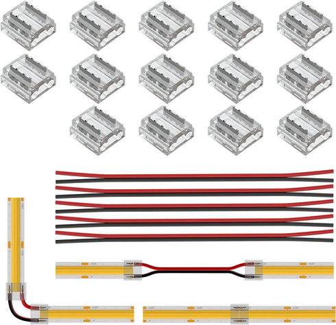 BTF-LIGHTING FCOB COB Connector Kit, 14pcs Transparent Connector with 5pcs 15cm Long 20AWG Extension Wires