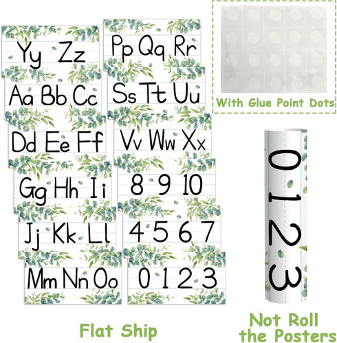 gisgfim 12 Pieces Greenery Alphabet Bulletin Board Strips Set, ABC Alphabet Banner & Number Border Posters for Classroom