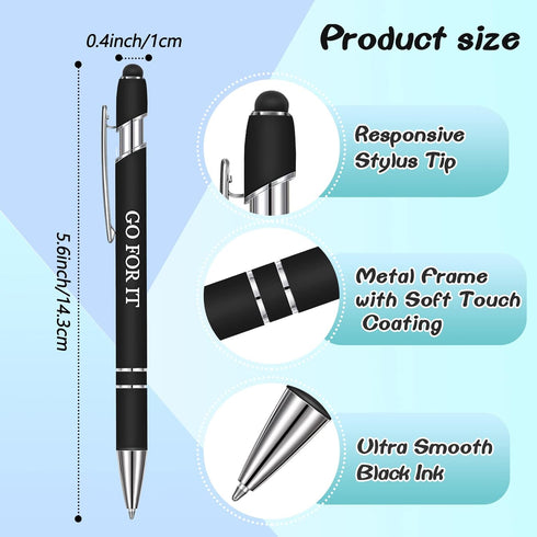 Zonon 12 Pieces Inspirational Motivational Quotes Ballpoint Pens with Stylus Tip Fine Point Smooth Writing Pens Metal Black Ink Pens Stylus Pen Set (Black,Motivational Style) by Zonon