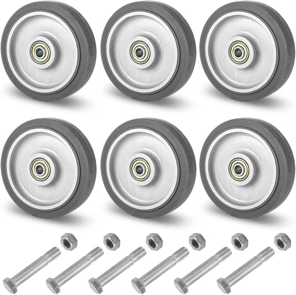 STARVAST 6PCS Shopping Cart Replacement Wheels Kit, 5-inch Diameter Wheels with Axles Bolt,