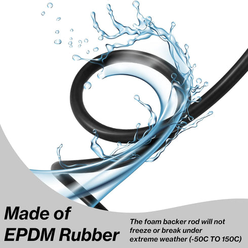 25FT Backer Rod, 1/2 Inch Diameter Foam Caulk Concrete Expansion Joint Filler, Black Rubber Caulk Saver for Gaps