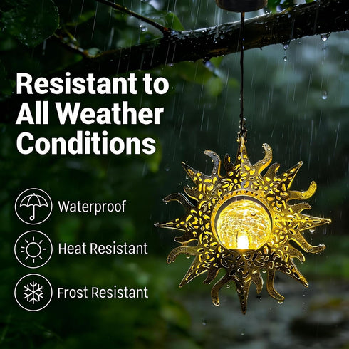 Decorations,2 Pack Hanging Solar Lights Outside Lanterns Garden Metal Sun Outdoor Art Decor for Backyard Balcony Patio