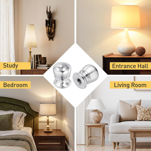 1" 1/4-27 uxcell Tall Lamp Finials Chrome, Thread Lamp Cap Knob Decoration Screw Cap Nuts with Cleaning Cloth for Table