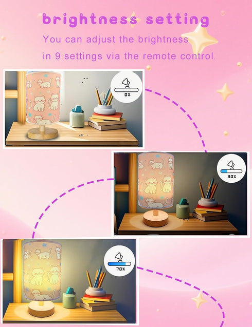 HYLING 3 9 Cat Lamp, Kitty Night Light, Color Changing LED Night Light with Brightness Levels Wood Nightstand Desk Base