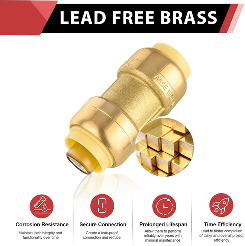 EFIELD (Pack of 5) 3/4 Inch Straight Coupling Push-Fit Fitting with Disconnect Clip for Pex, Copper, CPVC (PF008-5PCS)