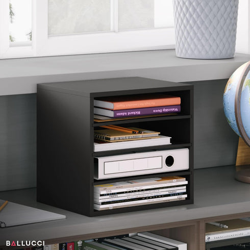 Ballucci 4-Tier Paper Organizer for Desk, Stackable Paper Storage Shelves, Letter Tray Sorter for Office, Black