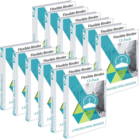 Fulmoon 12 Pcs Economy View 3 Ring Plastic Binder, 12.2 x 9.8 Inch, 1 Inch Round Ring, White