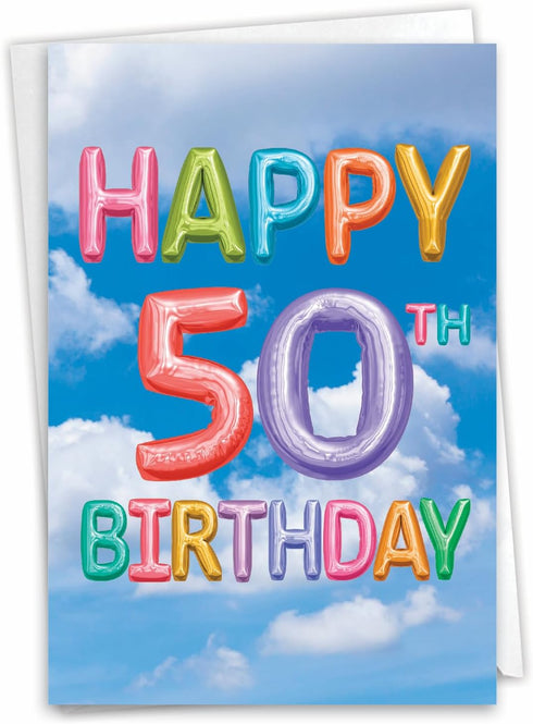 The Best Card Company 50th Happy Birthday Card with Envelope, 50 Year Old Congrats, Not Layered