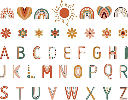 Tenare 133 Pcs Boho Bulletin Board Letters, Back to School Rainbow Alphabet Cutouts Set for Classroom Wall