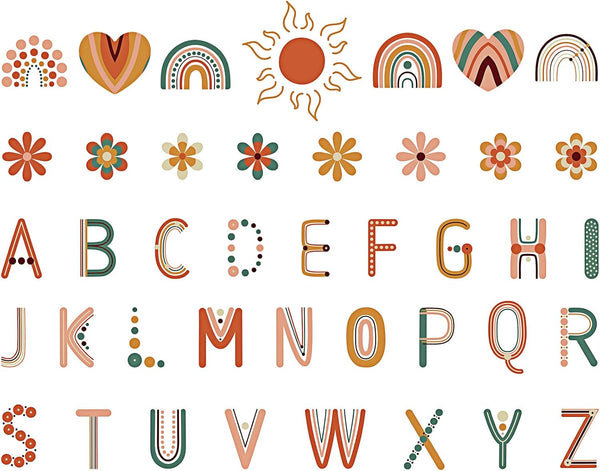 Tenare 133 Pcs Boho Bulletin Board Letters, Back to School Rainbow Alphabet Cutouts Set for Classroom Wall