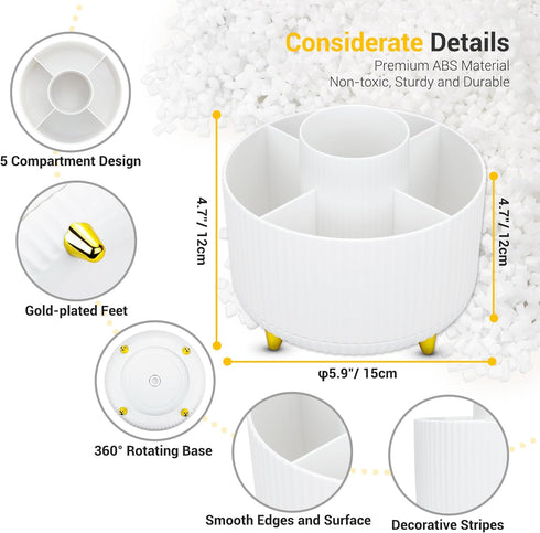 Desk Pen Holder with 5 Compartments - 360° Rotating Organizer for Women and Men, Tidy Desk Caddy