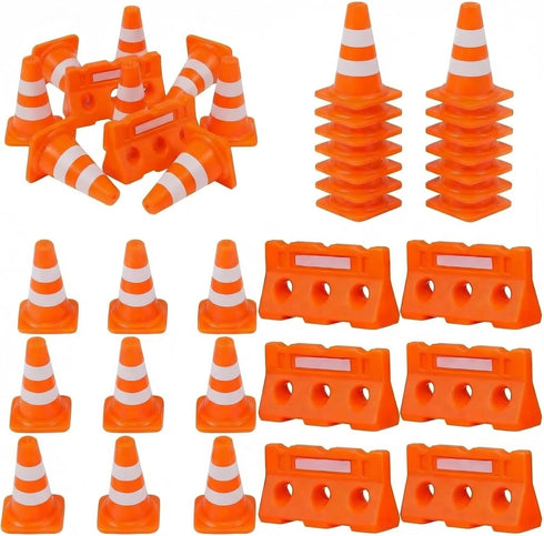 60/100 Pack 1 Inch Orange Mini Traffic Cones and Miniature Fence Barricade