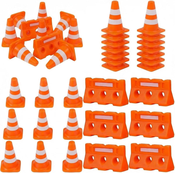 60/100 Pack 1 Inch Orange Mini Traffic Cones and Miniature Fence Barricade