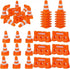 60/100 Pack 1 Inch Orange Mini Traffic Cones and Miniature Fence Barricade