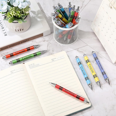 60 Fuutreo Pcs Colorful Crayon Ballpoint Pen Teacher Appreciation Gift Cute Retractable Ballpoint Pen Bulk School